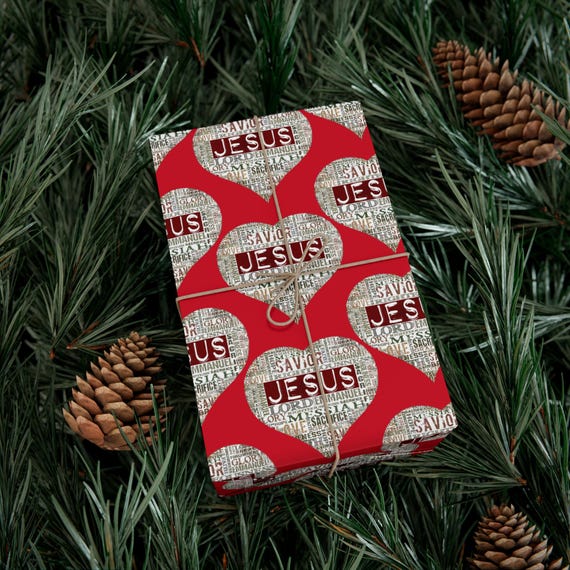 Christmas Red Heart Jesus Themed Gift Wrap Papers, Christian Wrapping Unique Design ,Religious Christmas Gift Novelty Wrap, Christian Paper