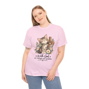 With God All Things Are Possible Cat T-Shirt | Strong, Smooth Medium-weight Fabric image 14