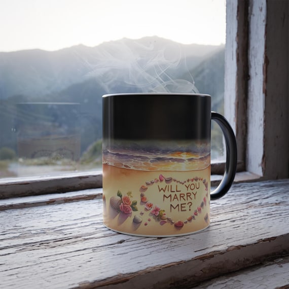 Color Changing Mug: Beach Proposal, Will You Marry Me, Heat Sensitive