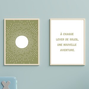 Children&#39;s room poster to print, nursery decor, green sun wall art