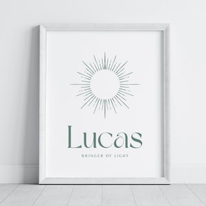 Poster first name meaning to print lucas, first name origin, first name to personalize, name personality, name meaning
