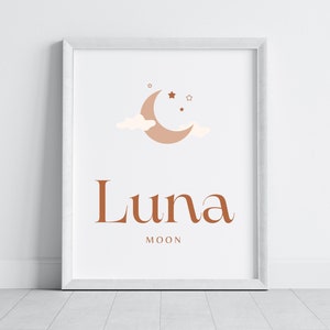Poster first name meaning to print luna, first name origin, first name to personalize, name personality, name meaning