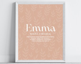 Affiche prénom signification à imprimer emma, origine prénom, prénom à personnaliser, name personality, name meaning