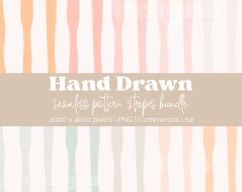 Motivi senza soluzione di continuità con strisce boho morbide / Pacchetto di piastrelle disegnate a mano / Download digitale / Uso commerciale