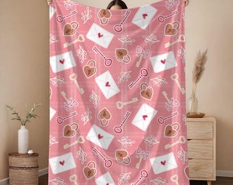 Love Letter Velveteen Plush Throw Blanket, Pink Valentine's Day Gift
