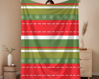 Modern Red Green Christmas Throw Blanket | Scandinavian Stripe Snowflake Pattern | Cozy Holiday Decor Gift