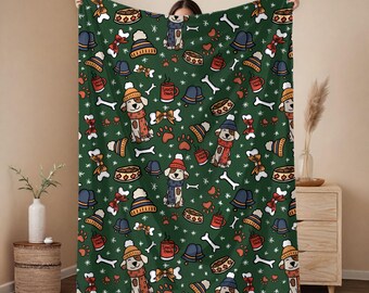 Christmas Dog Blanket, Santa Paws Velveteen Throw, Holiday Pet Lover Gift