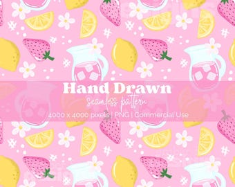 Motivo senza cuciture Limonata Rosa / Design per feste estive / Fragola Limone PNG