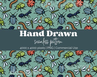 Motivo a insetti senza soluzione di continuità, motivo insetti da giardino, design di insetti per tessuti per bambini, motivo entomologico, illustrazione di insetti della natura