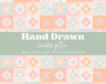 Motivo floreale folk moderno senza soluzione di continuità, design a piastrelle patchwork per trapunte, fiori dell'arte popolare scandinava, motivo di superficie pastello