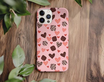 Custodia per telefono con cuori di cioccolato - Regalo di San Valentino, doppio strato protettivo