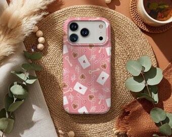 Custodia per iPhone Coquette Love Letters, cover rosa per telefono di San Valentino