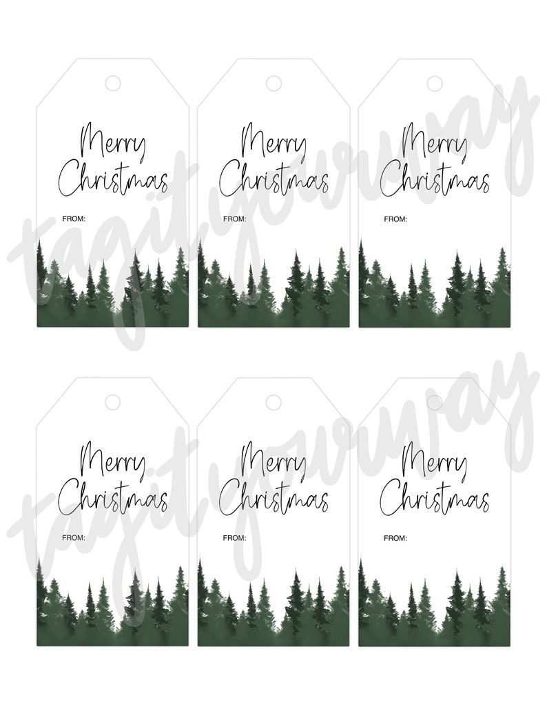 Printable Christmas Gift Tags Merry Christmas Pine Forrest - Etsy