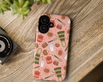 Custodia per telefono con biscotti di Natale rosa, custodia resistente per iPhone a tema pasticceria