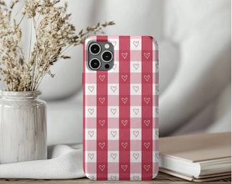 Custodia per telefono a quadretti rosa per San Valentino, custodie resistenti, custodia protettiva per smartphone, accessori con motivo a cuore, compatibile con iPhone 17-11