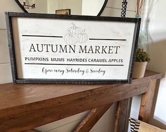 Rustic Autumn Market Sign: Engraved Farmhouse Wood Decor