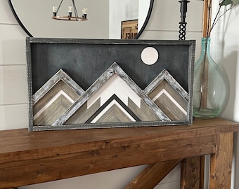 Mountain wall decor - Wood mountain wall art - Rustic mountain wall decor - Living room wall decor - Wood mountains
