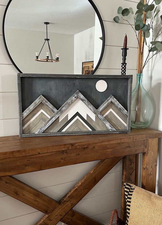 Mountain wall decor - Wood mountain wall art - Rustic mountain wall decor - Living room wall decor - Wood mountains
