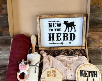 Newborn Baby Gift, Cowboy Newborn Gift Set: Western Personalized Birth Announcement, Nursery Decor, Baby Gift Bundle