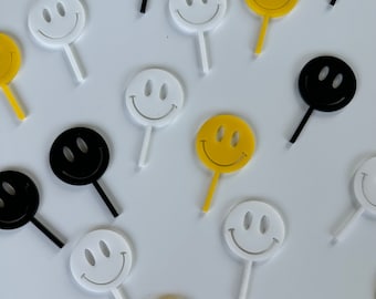 Smiley Face Acrylic Cupcake Toppers: Groovy Party Decor