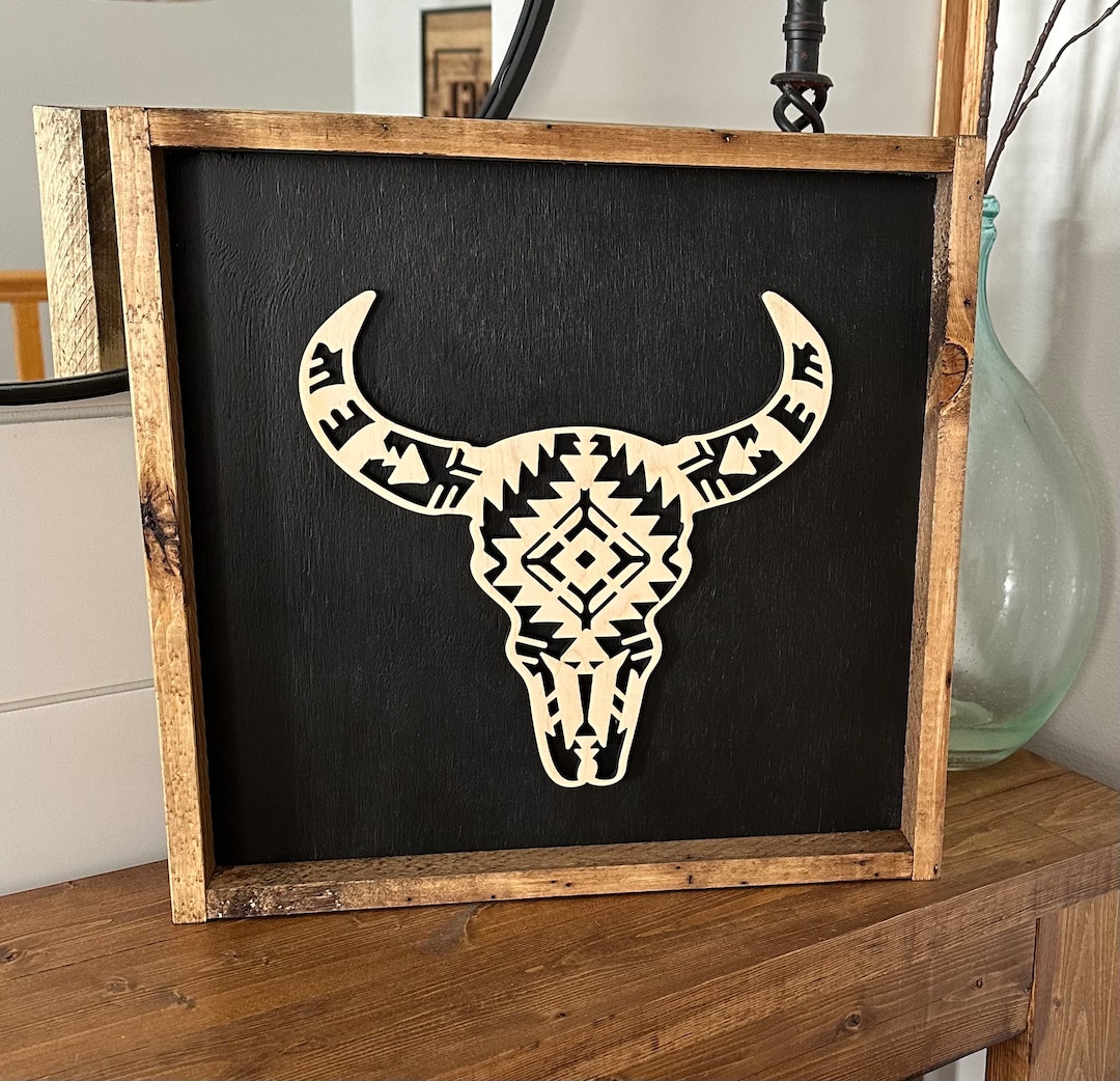 Aztec Bullhead, Western Wall Art, Southwest Bull Skull, Southwestern