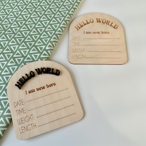 Hello World birth stat sign, Arched hello world sign, Birth announcement sign, Hospital photo prop