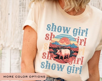 Stock Show Girl Pig Shirt, Rustic Swine Breeder Womens TShirt, Cute Farming Mom Gift, Livestock Farmer Wife T-Shirt,Colorful County Fair Tee