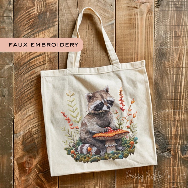 Cottagecore Raccoon Tote Bag, Botanical Floral Tote Bag, Mystical Racoon Tote Bag, Celestial Animal Tote Bag, Cottage Core Accessories