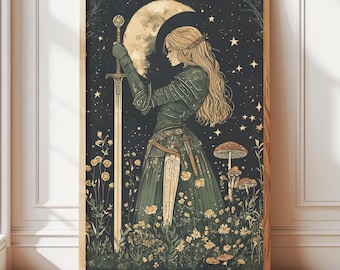 Medieval Female Knight Wall Art, Fantasy Maximalist Home Decor, Moody Dark Victorian Posters, Goth Knightcore Print, Printed and Shipped