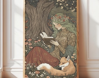 Lady Knight Reading Wall Art, Whimsical Decor, Moody Fairytale Aesthetic Posters, Light Academia Print, Bookworm Gift, Printed and Shipped