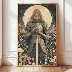Medieval Female Knight Wall Art, Fantasy Maximalist Home Decor, Moody Dark Victorian Posters, Goth Knightcore Print, Printed and Shipped