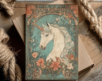 Middeleeuws Unicorn Journal, Mystical Cottagecore Present, Fairytale Fantasy Gift, Light Academia Notebook om te schrijven, Poëzie, Dagboek, Ideeën