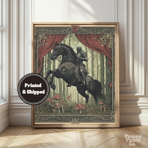 Medieval Knight Wall Art, Fantasy Maximalist Home Decor, Moody Dark Academia Poster, Vintage Aesthetic Mythical Print, Printed and Shipped