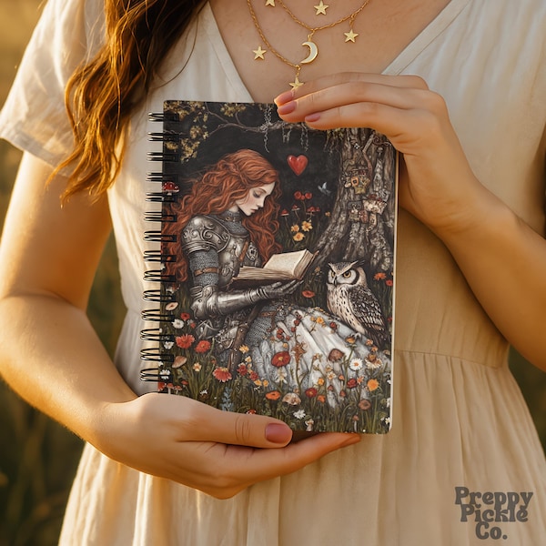 Lady Knight Notebook, Whimsical Medieval Present, Fairytale Aesthetic Bookworm Gift, Light Academia Journal for Writing, Sketchbook, Diary