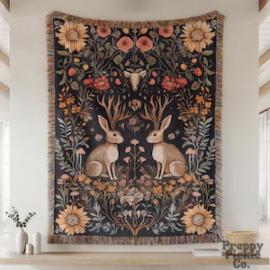 Jackalope Woven Blanket Jacquard Throw Blanket Cottagecore Jackalope Cotton Blanket Cottagecore Decor Woven Throw Blanket Jackalope Tapestry