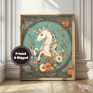 Unicorn Wall Art, Fantasy Cottagecore Home Decor, Magical Creatures Posters, Fairytale Folklore Print, Whimsical Art, Printed and Shipped