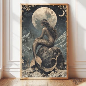 Vintage Mermaid Wall Art, Whimsical Cottagecore Home Decor, Aesthetic Posters, Light Academia Print, Fantasy Lover Gift, Printed and Shipped