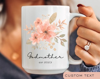 Floral Godmother Mug,Personalized Godmother Gift, Godmother Proposal, Gift For Godmother, Gift From Godchild, Baptism Gift, Christening Gift