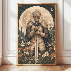 Medieval Female Knight Wall Art, Fantasy Maximalist Home Decor, Moody Dark Victorian Posters, Goth Knightcore Print, Printed and Shipped