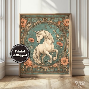 Unicorn Wall Art, Fantasy Cottagecore Home Decor, Magical Creatures Posters, Fairytale Folklore Print, Whimsical Art, Printed and Shipped