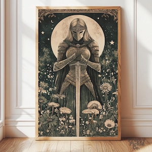 Medieval Female Knight Wall Art, Fantasy Maximalist Home Decor, Moody Dark Victorian Posters, Goth Knightcore Print, Printed and Shipped
