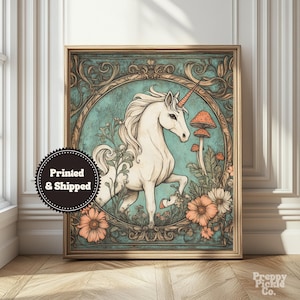 Unicorn Wall Art, Fantasy Cottagecore Home Decor, Magical Creatures Posters, Fairytale Folklore Print, Whimsical Art, Printed and Shipped
