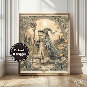 Wizard Frog Wall Art, Fantasy Cottagecore Home Decor, Magical Folklore Posters, Medieval Toad Print, Whimsical Art, Printed and Shipped