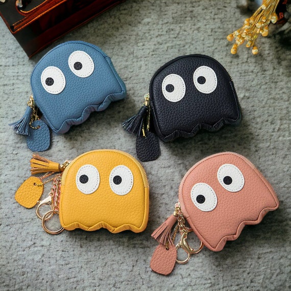 Leather Pac-man Bag Charm Handmade Ghost Charm Cute Ghost 