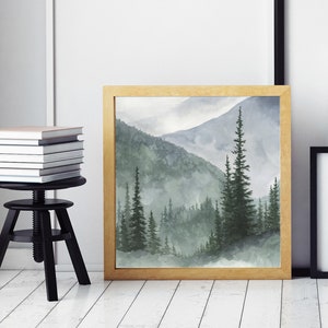 Mountain Forest Art Print Evergreen Trees Watercolor Painting Pine ...