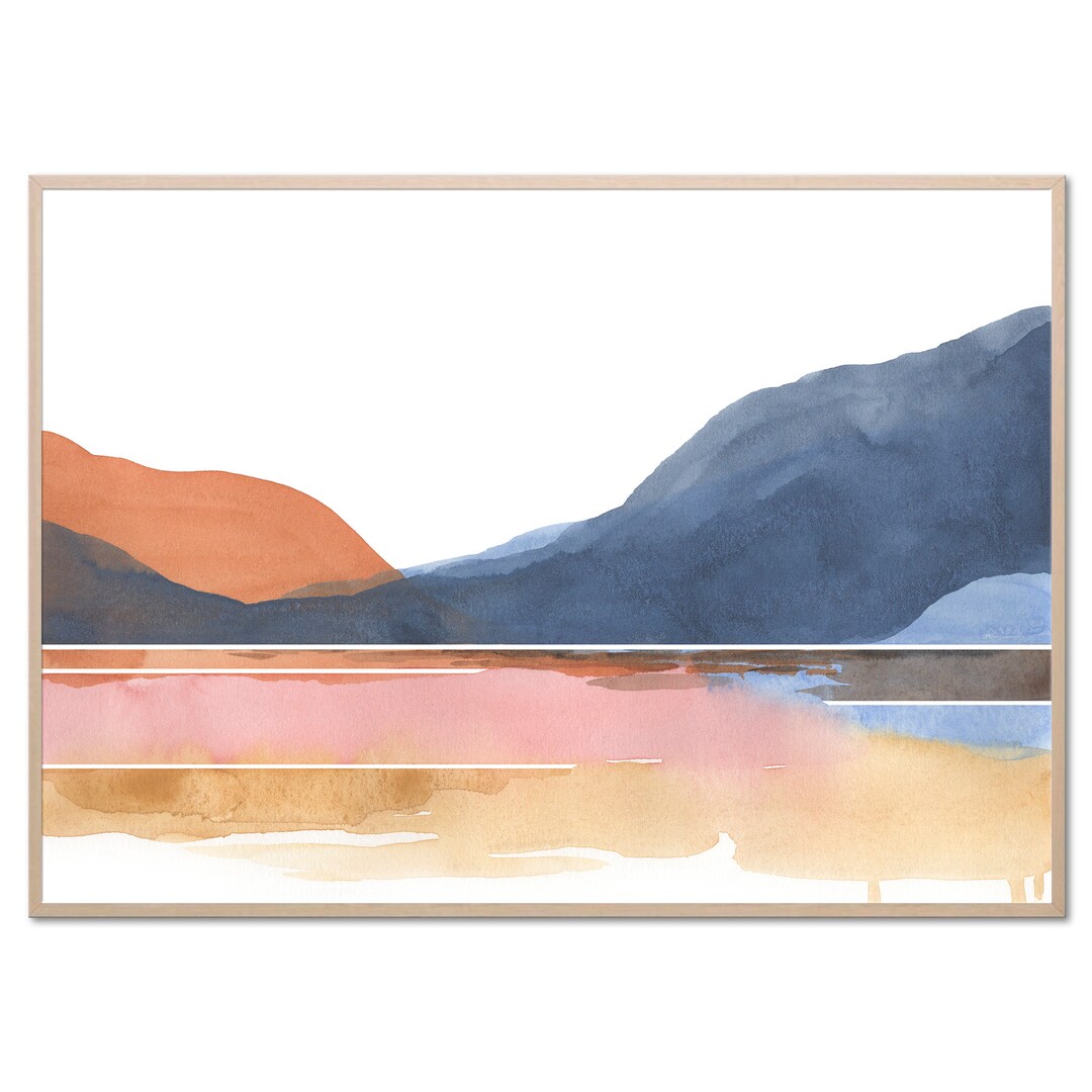 Mountain Lake Art Print Sunset Lake Watercolor Painting Abstract ...