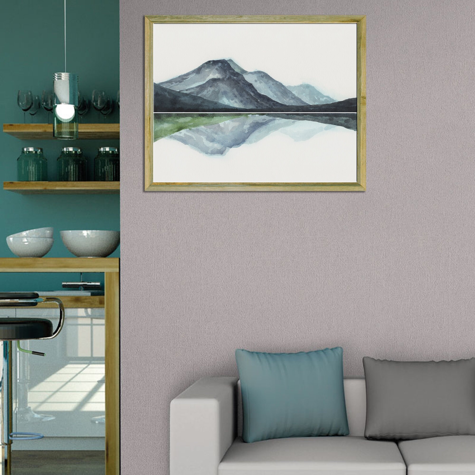 Mountain Lake Abstract Watercolor Art Print Indigo Blue Landscape Wall ...