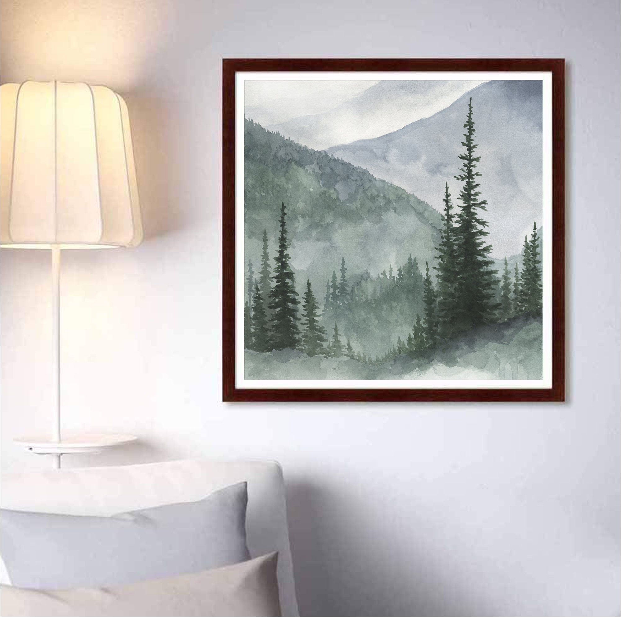 Mountain Forest Art Print Evergreen Trees Watercolor Painting Pine ...