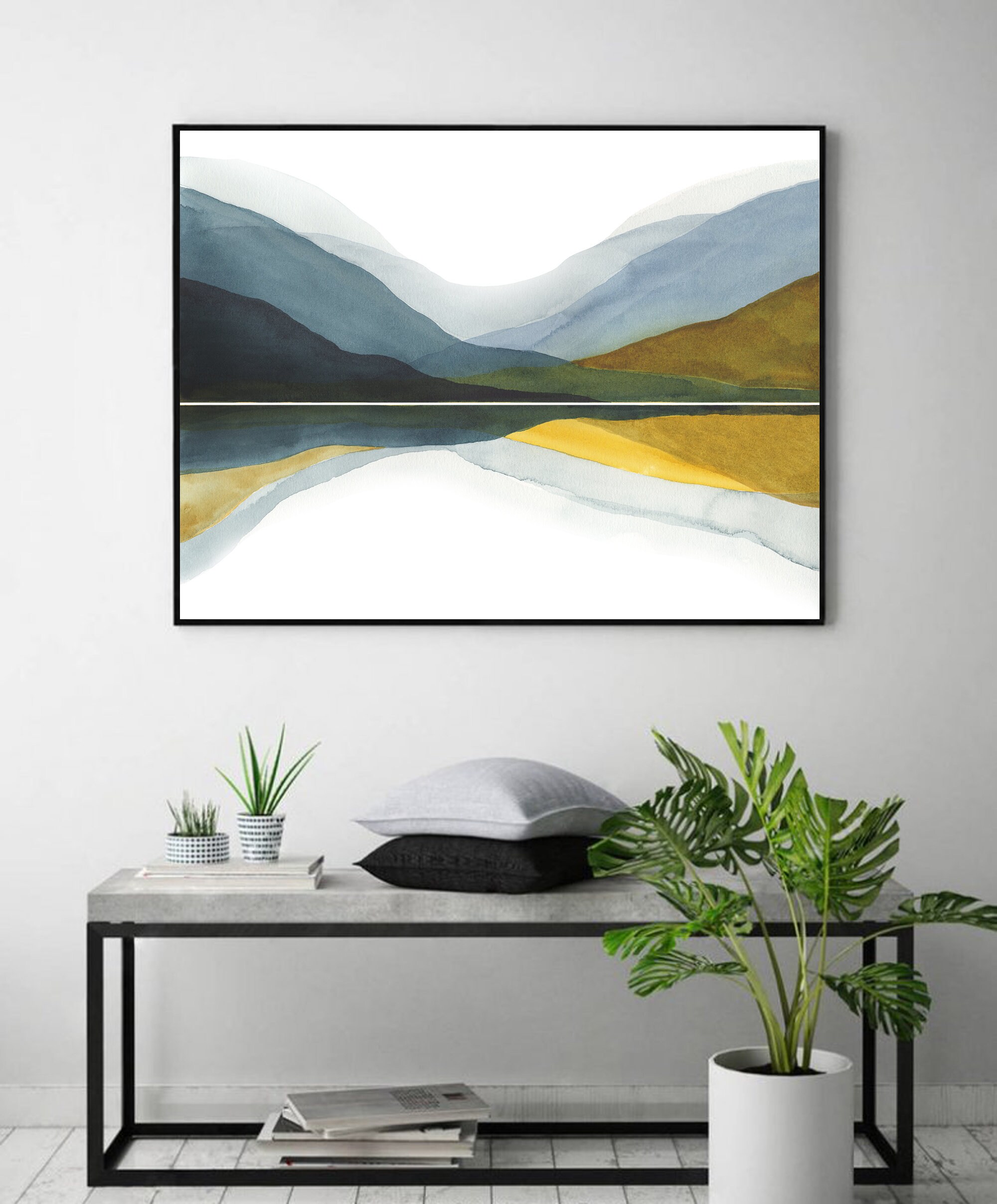 Mountain Lake Art Print Tail Mountains Abstract Watercolor Painting ...