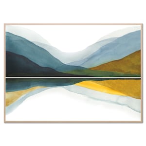 Mountain Lake Art Print Tail Mountains Abstract Watercolor Painting Minimalist Autumn Landscape Wall Art Pacific Scenery by FineArtPrintNY